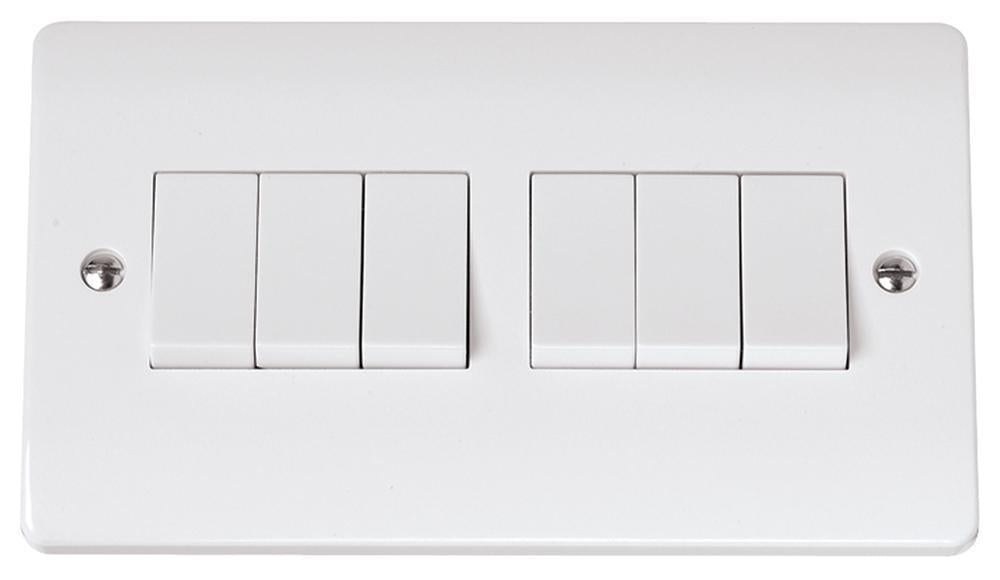 Light Switch, 6 Gang, 2 Way, 10AX, White - CMA105