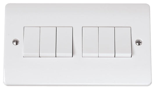 Light Switch, 6 Gang, 2 Way, 10AX, White - CMA105