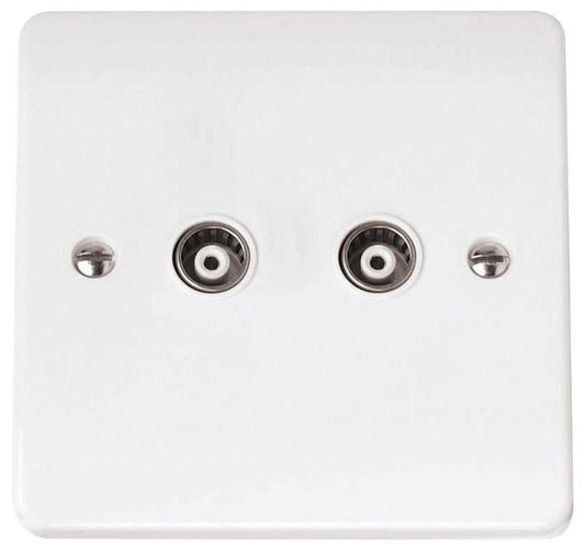 Isolated Coaxial Socket, 2 Gang, White - CMA159