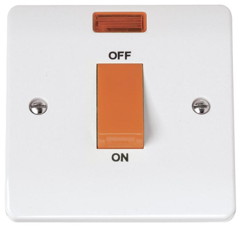 Double Pole Switch with Neon, 1 Gang, 45A, White - CMA201