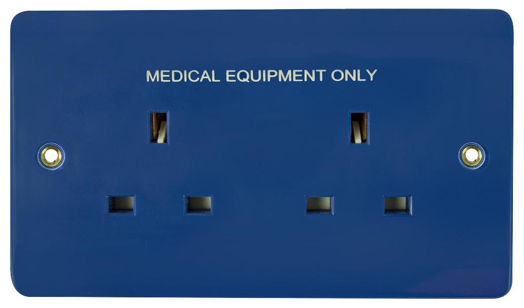 Medical Equipment Unswitched Socket, 2 Gang, 13A, Blue - CMA632BL