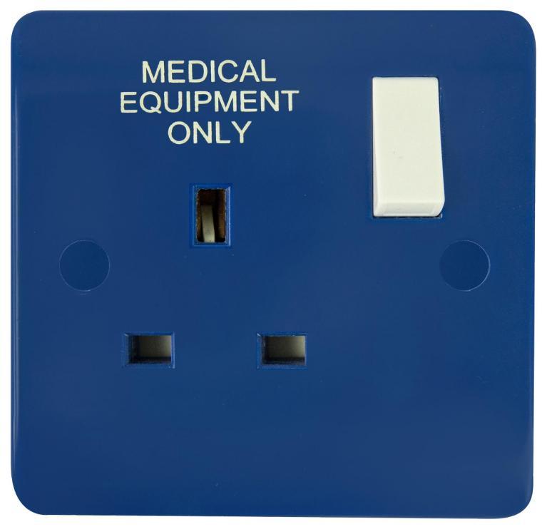 Medical Equipment Switched Socket, 1 Gang, Double Pole, 13A, Blue - CMA635BL