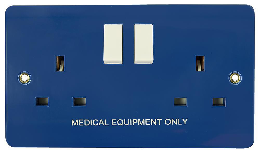 Medical Equipment Switched Socket, 2 Gang, Double Pole, 13A, Blue - CMA637BL