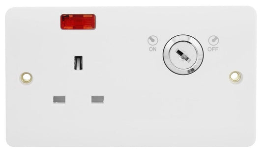 Key Lockable Switched Socket with Neon, 2 Gang, Double Pole, 13A, White - CMA675