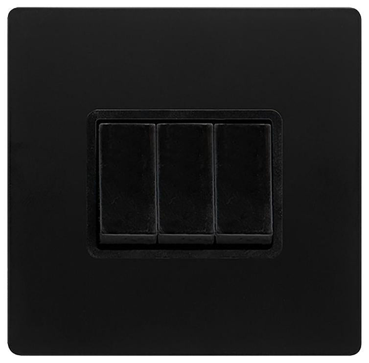 Light Switch, 3 Gang, 2 Way, 10AX, Black - SFBK013BK