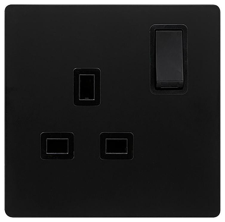 Switched Socket, 1 Gang, Double Pole, 13A, Black - SFBK035BK