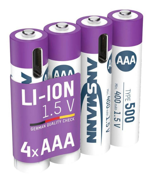 Lithium AAA Batteries with USB-C Charging, 4 Pack - 1311-0028