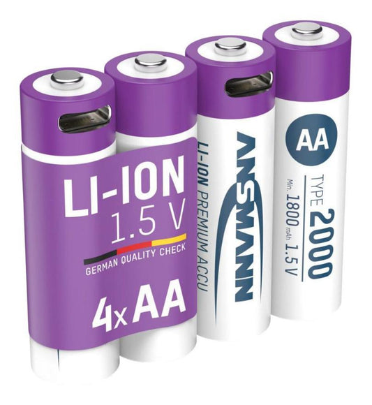 Lithium AA Batteries with USB-C Charging, 4 Pack - 1312-0036