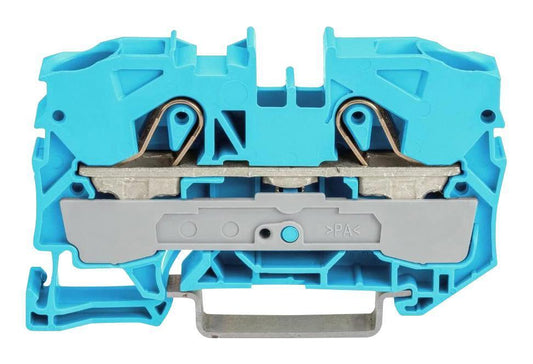 2 Conduct Through Terminal Block, Push in Cage Clamp, 35mm DIN Rail Mount, 20AWG to 4AWG, 800V, 76A, Blue - 2016-1204