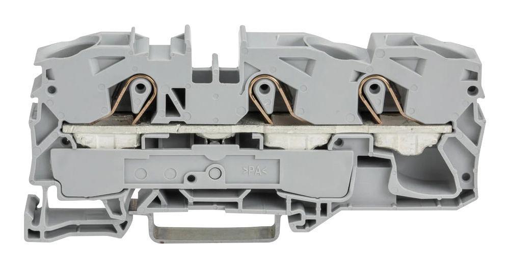 3 Conduct Through Terminal Block, Push in Cage Clamp, 35mm DIN Rail Mount, 20AWG to 4AWG, 800V, 76A, Grey - 2016-1301