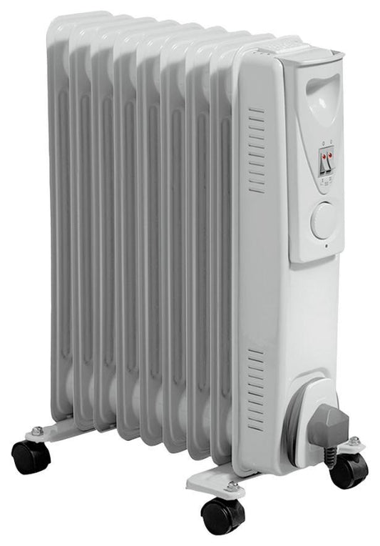 2kW 9 Fin Oil Filled Radiator, White - HEA1141