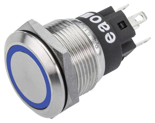 Vandal Resistant Push Button Switch, SPDT, Momentary, 24V DC, Blue, 19mm - 82-5151.1124