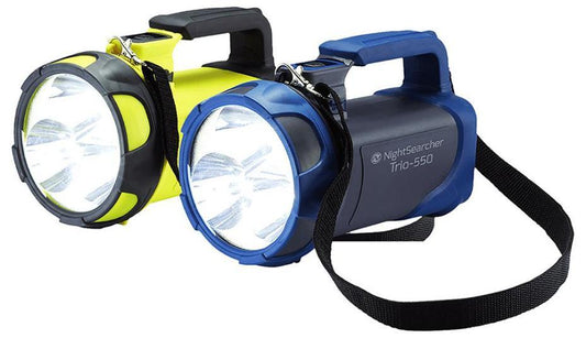 Trio-550 Rechargeable LED Searchlight Torch, 550lm, IP54, Yellow or Grey - NSTRIO550