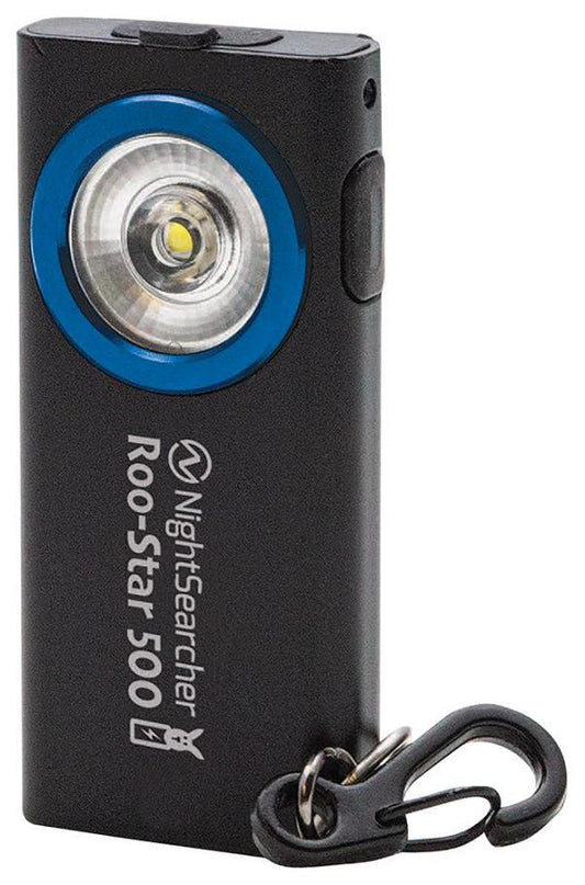 Roo-Star Rechargeable Slim Keyring Torch, 500, IP54, Black - NSROO-STAR500