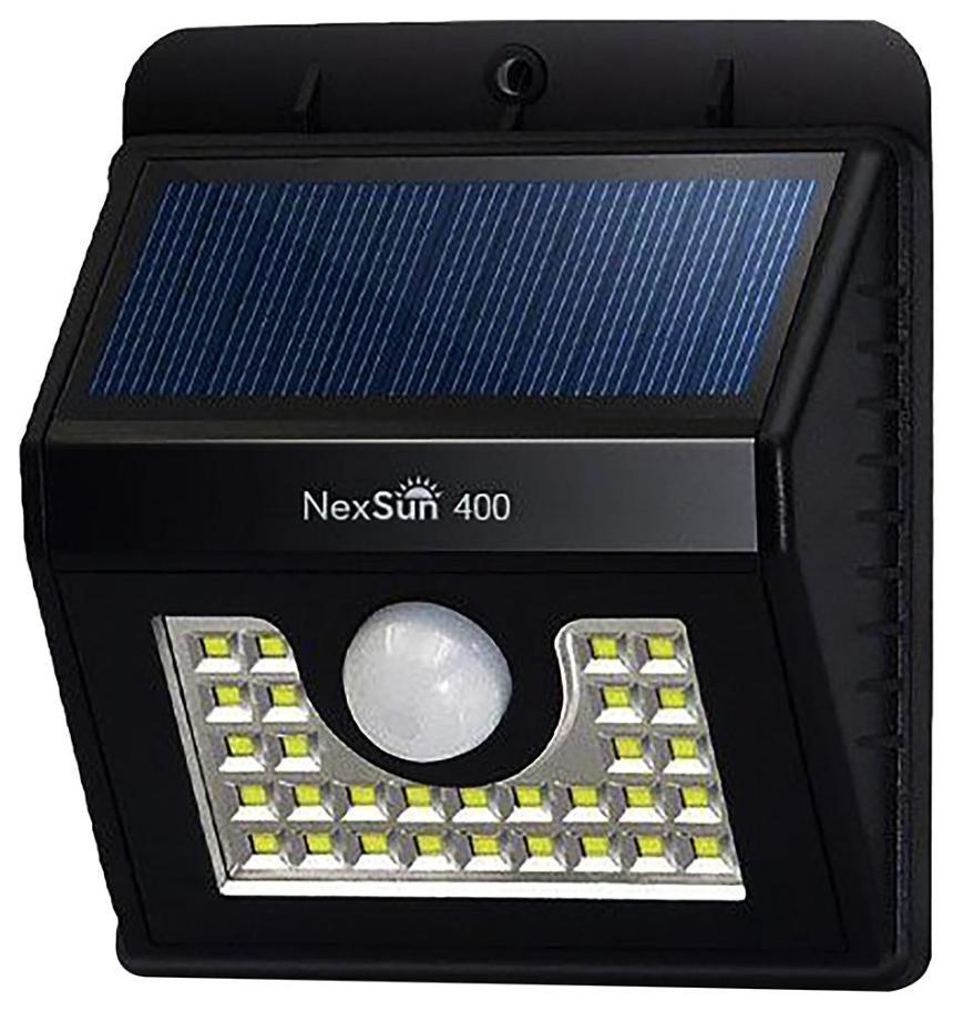 NexSun 400 Outdoor Solar LED Security Wall Light with PIR Sensor, IP65, 400lm, Black - NEXSUN-400