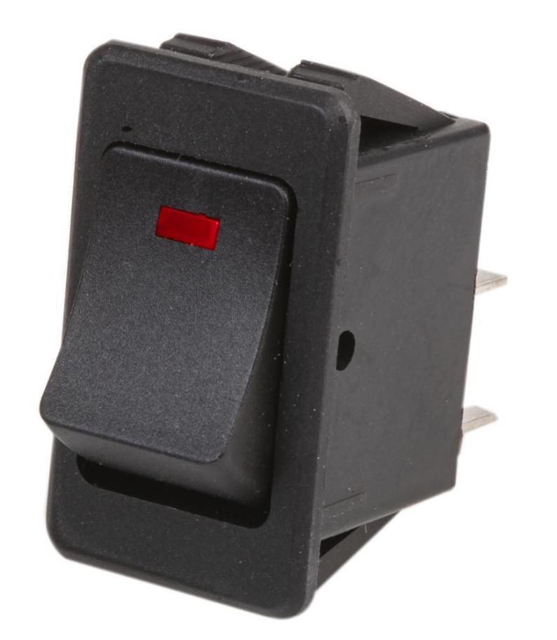 LED Dot Rocker Switch, On Off, SPST, 12V DC, 20A, Red - 433