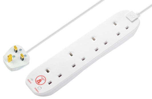 Mains Extension Lead with Surge Protection, 4 Gang, 4m, White - SRG44N-MP