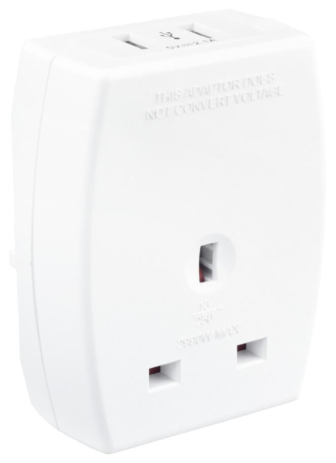 UK Plug to Euro USB Travel Adaptor, 2x USB A - TAUSBEUR2-MP