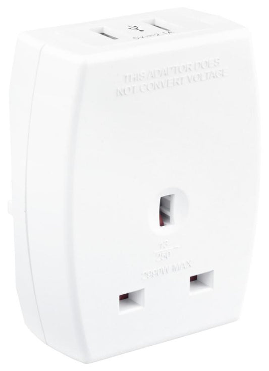 UK Plug to Euro USB Travel Adaptor, 2x USB A - TAUSBEUR2-MP