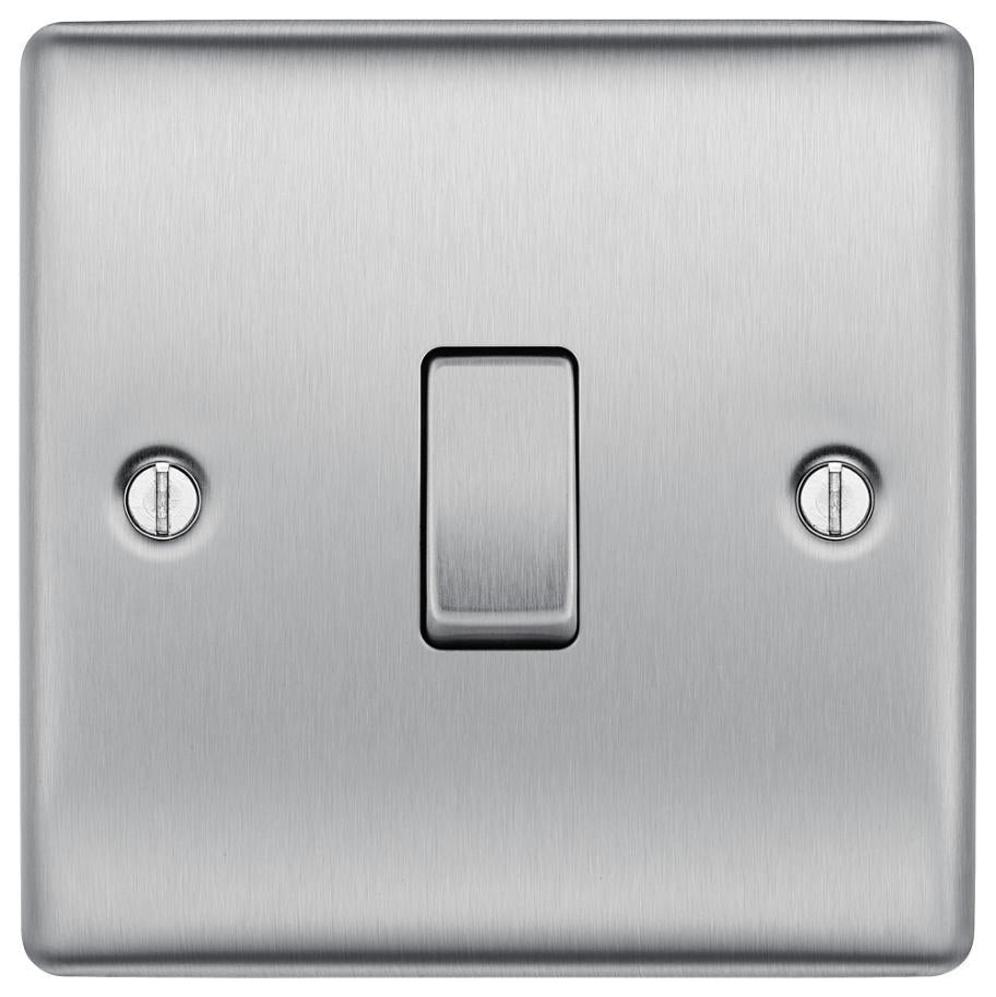 Light Switch, 1 Gang, 2 Way, 20A, 16AX, Brushed Steel - NBS12-01