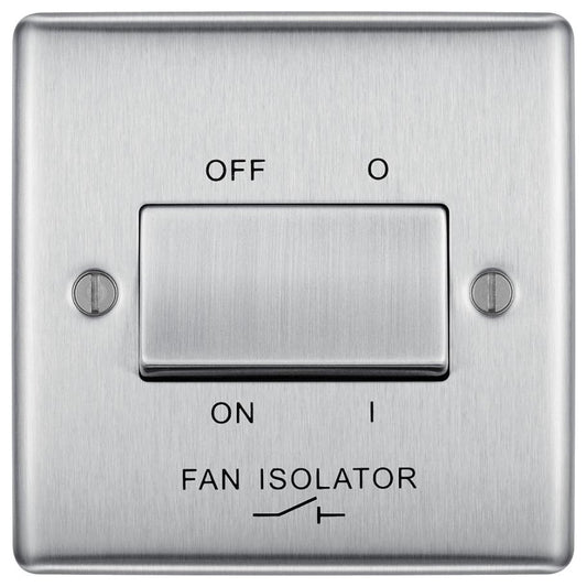 Fan Isolator Plate Switch, 1 Gang, 10A, 10AX, Brushed Steel - NBS15-01