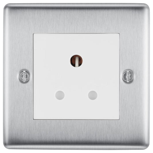 Round Pin Socket, 5A, Brushed Steel - NBS29G-01