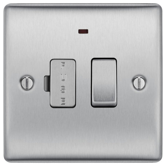 Switched Fused Connection Unit with Indicator, 13A, Brushed Steel - NBS52-01