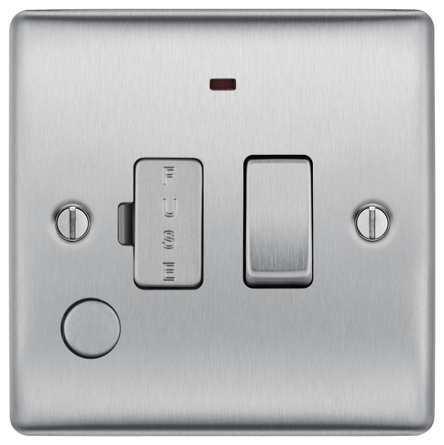 Switched Fused Connection Unit with Indicator & Flex Outlet, 13A, Brushed Steel - NBS53-01