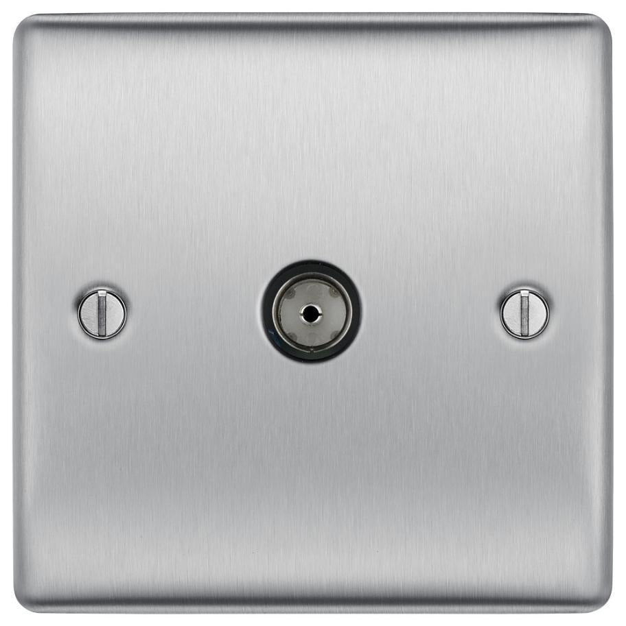 Coaxial Socket, 1 Gang, Brushed Steel - NBS60-01