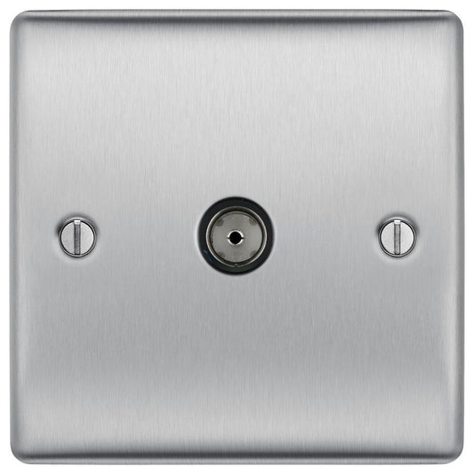 Coaxial Socket, 1 Gang, Brushed Steel - NBS60-01