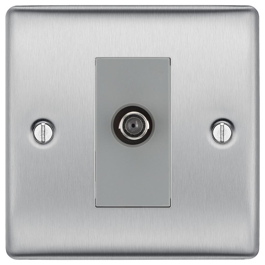 Single Satellite Socket, Brushed Steel - NBS64-01