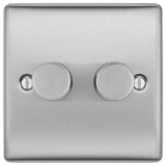 Dimmer Switch, 2 Gang, 2 Way, 200W, Brushed Steel - NBS82-01