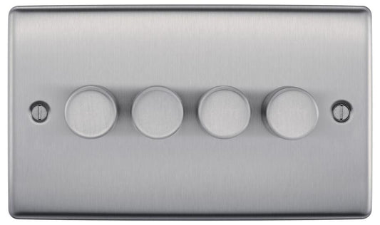 Dimmer Switch, 4 Gang, 2 Way, 200W, Brushed Steel - NBS84-01