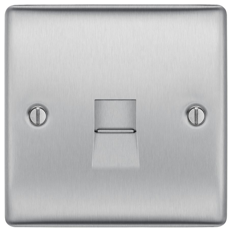 Telephone Socket, 1 Gang, Main, Brushed Steel - NBSBTM1-01