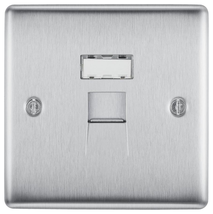 Data Socket, RJ45, 1 Gang, Brushed Steel - NBSRJ451-01