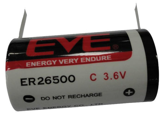 C 8.5Ah 3.6V Lithium Thionyl Chloride Battery, Solder Tab - ER26500T