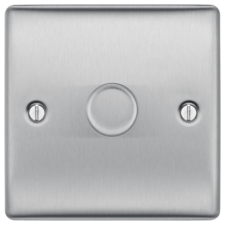 Dimmer Switch, 1 Gang, 2 Way, 200W, Brushed Steel - NBS81-01