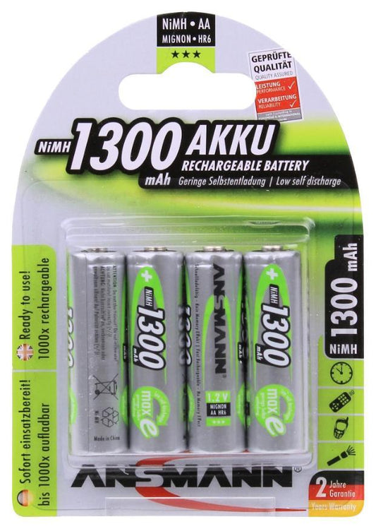 AA 1300mAh NiMH Rechargeable Batteries, 4 Pack - 5030792