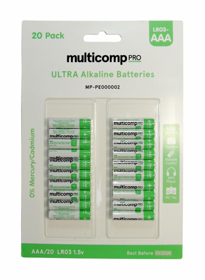 BATTERY, ALKALINE, 1.5V, 1.1AH, PACK 20 - MP-PE000002